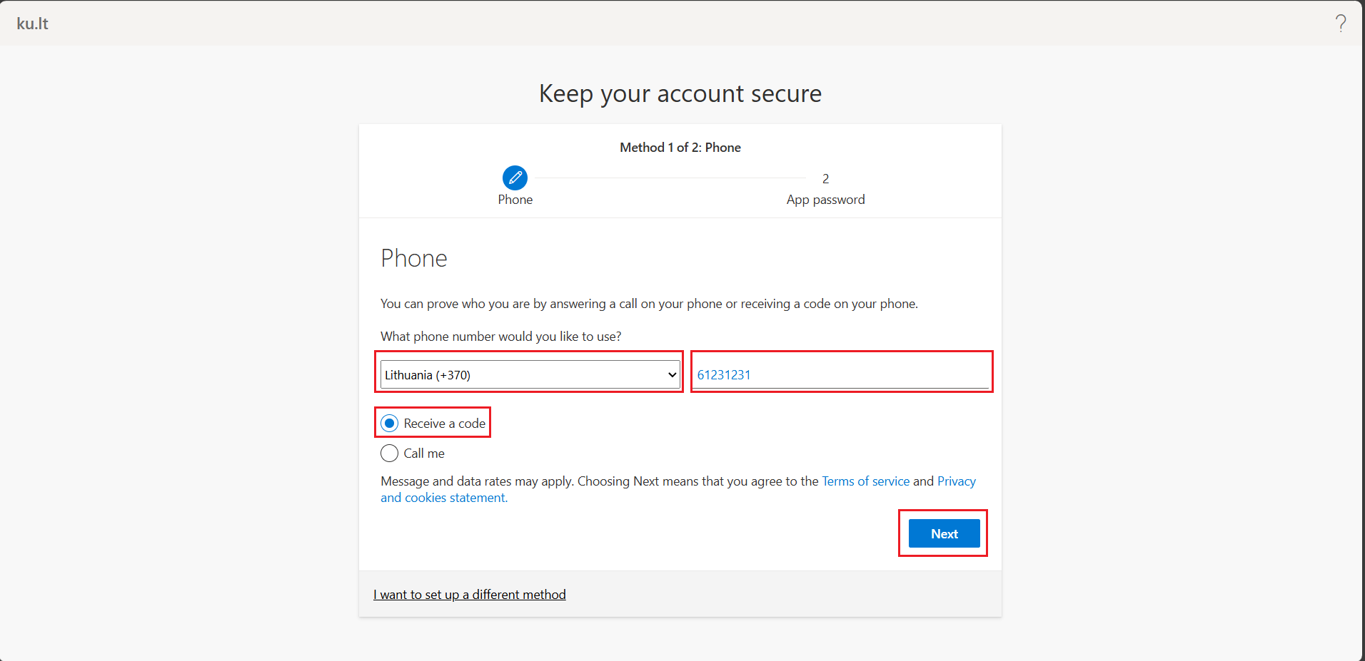 Entering Phone Number