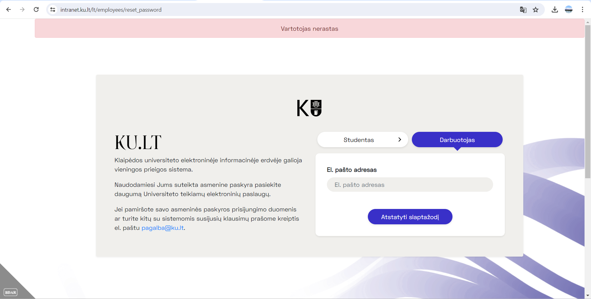 Unsuccessful Password Reminder
